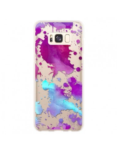 Coque Samsung S8 Plus Watercolor Splash Taches Bleu Violet Transparente - Sylvia Cook