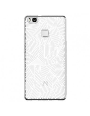 Coque Huawei P9 Lite Lignes Grilles Triangles Full Grid Abstract Blanc Transparente - Project M