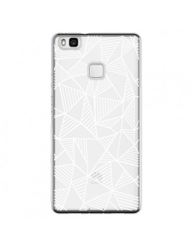 Coque Huawei P9 Lite Lignes Grilles Triangles Grid Abstract Blanc Transparente - Project M