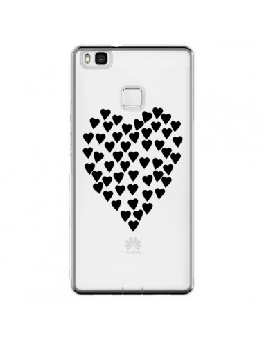 Coque Huawei P9 Lite Coeurs Heart Love Noir Transparente - Project M