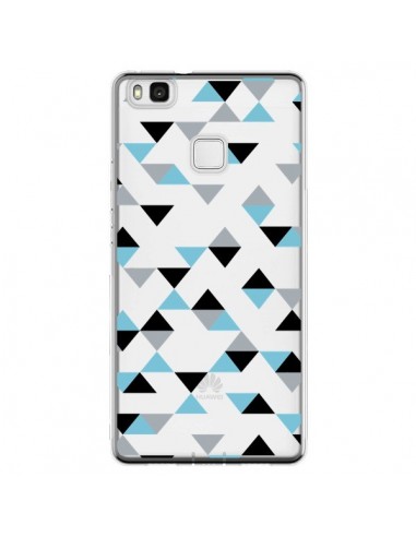 Coque Huawei P9 Lite Triangles Ice Blue Bleu Noir Transparente - Project M