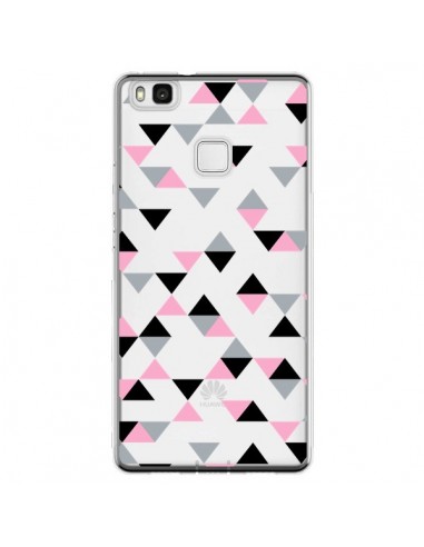 Coque Huawei P9 Lite Triangles Pink Rose Noir Transparente - Project M