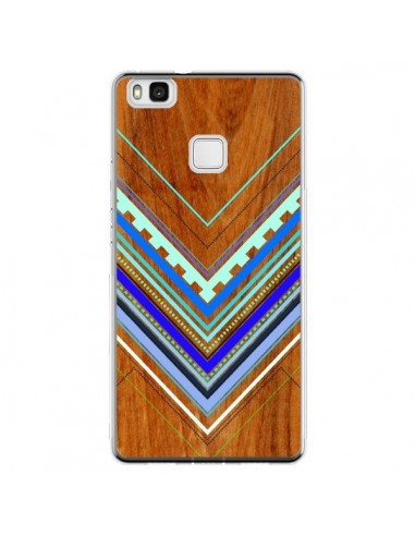 Coque Huawei P9 Lite Azteque Arbutus Blue Bois Aztec Tribal - Jenny Mhairi