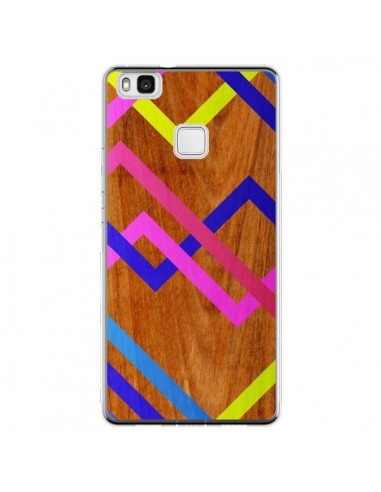 Coque Huawei P9 Lite Pink Yellow Wooden Bois Azteque Aztec Tribal - Jenny Mhairi