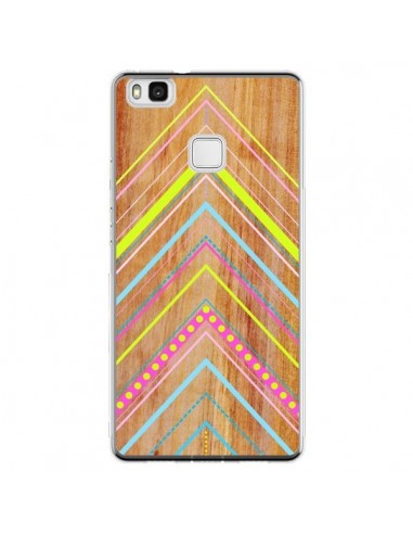 Coque Huawei P9 Lite Wooden Chevron Pink Bois Azteque Aztec Tribal - Jenny Mhairi