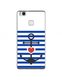 Coque Huawei P9 Lite Mariniere Encre Marin Coeur -...