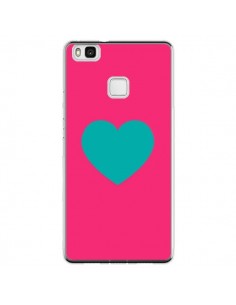 Coque Huawei P9 Lite Coeur Bleu Fond Rose - Laetitia