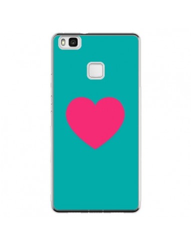 Coque Huawei P9 Lite Coeur Rose Fond Bleu  - Laetitia