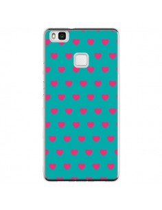 Coque Huawei P9 Lite Coeurs Roses Fond Bleu - Laetitia
