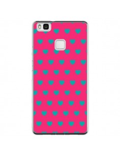 Coque Huawei P9 Lite Coeurs Bleus Fond Rose - Laetitia