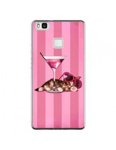 Coque Huawei P9 Lite Chaton Chat Kitten Cocktail Lunettes Coeur - Maryline Cazenave