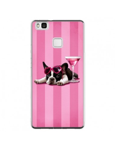 Coque Huawei P9 Lite Chien Dog Cocktail Lunettes Coeur Rose - Maryline Cazenave