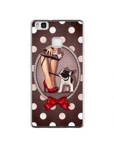 Coque Huawei P9 Lite Lady Jambes Chien Dog Pois Noeud...