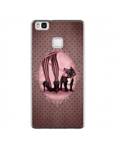Coque Huawei P9 Lite Lady Jambes Chien Dog Rose Pois Noir...