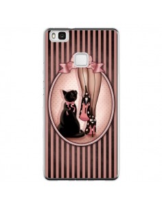 Coque Huawei P9 Lite Lady Chat Noeud Papillon Pois...