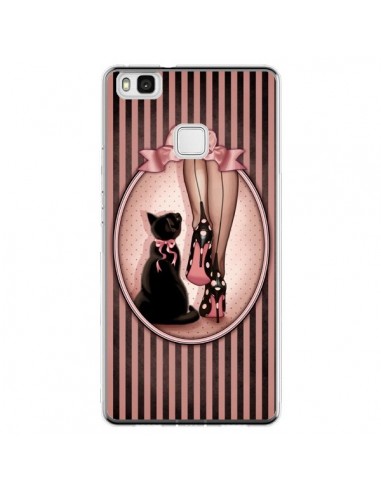 Coque Huawei P9 Lite Lady Chat Noeud Papillon Pois Chaussures - Maryline Cazenave