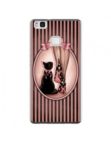 Coque Huawei P9 Lite Lady Chat Noeud Papillon Pois Chaussures - Maryline Cazenave