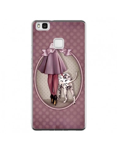 Coque Huawei P9 Lite Lady Chien Dog Dalmatien Robe Pois - Maryline Cazenave