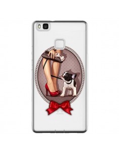 Coque Huawei P9 Lite Lady Jambes Chien Bulldog Dog Pois...