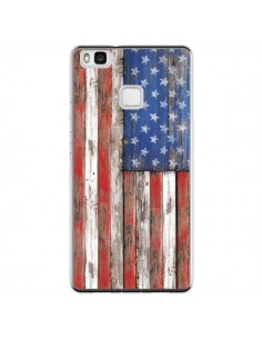 Coque Huawei P9 Lite Drapeau USA Vintage Bois Wood -...