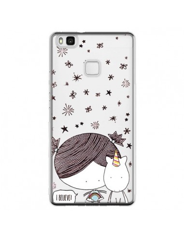 Coque Huawei P9 Lite Petite Fille et Licorne I Believe Transparente - Nico