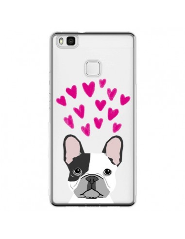 Coque Huawei P9 Lite Bulldog Français Coeurs Chien Transparente - Pet Friendly