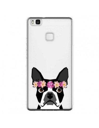 Coque Huawei P9 Lite Boston Terrier Fleurs Chien Transparente - Pet Friendly