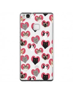 Coque Huawei P9 Lite Chats Coeurs Transparente - Pet...