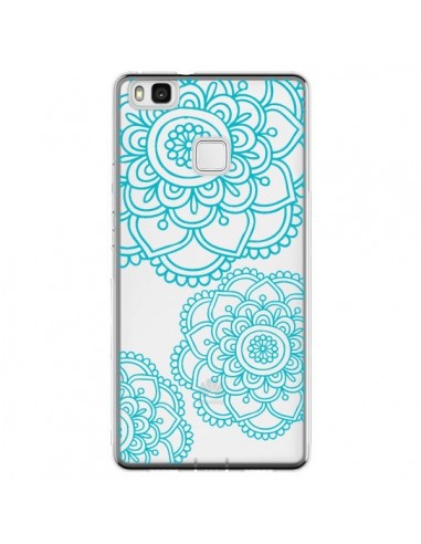 Coque Huawei P9 Lite Mandala Bleu Aqua Doodle Flower Transparente - Sylvia Cook