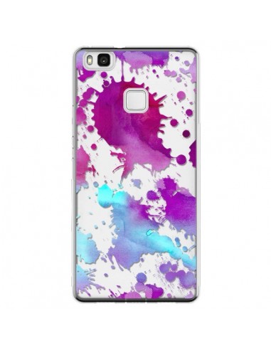 Coque Huawei P9 Lite Watercolor Splash Taches Bleu Violet Transparente - Sylvia Cook