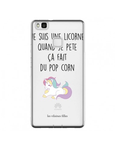 Coque Huawei P9 Lite Je suis une licorne, quand je pète ça fait du pop corn Transparente - Les Vilaines Filles