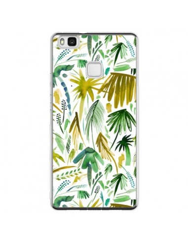 Coque Huawei P9 Lite Brushstrokes Tropical Palms Green - Ninola Design