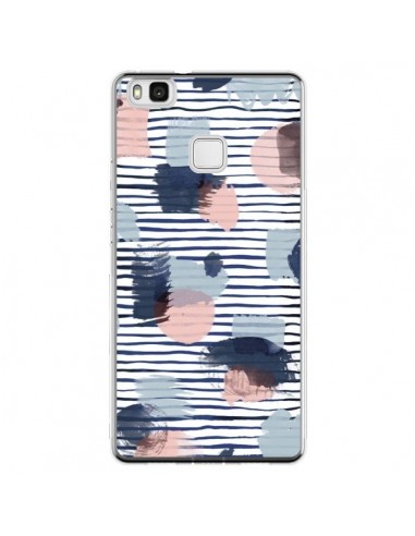 Coque Huawei P9 Lite Watercolor Stains Stripes Navy - Ninola Design