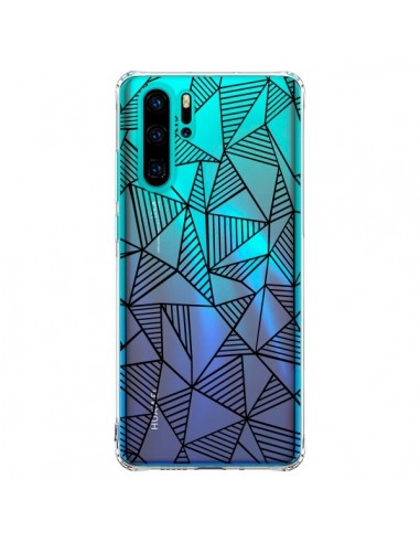 Coque Huawei P30 Pro Lignes Grilles Triangles Grid Abstract Noir Transparente - Project M