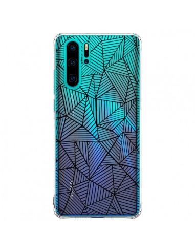 Coque Huawei P30 Pro Lignes Grilles Triangles Full Grid Abstract Noir Transparente - Project M
