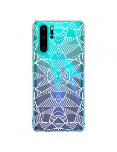 Coque Huawei P30 Pro Lignes Miroir Grilles Triangles Grid Abstract Blanc Transparente - Project M