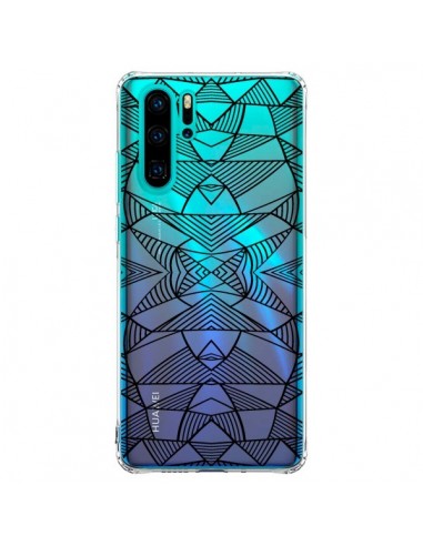 Coque Huawei P30 Pro Lignes Miroir Grilles Triangles Grid Abstract Noir Transparente - Project M