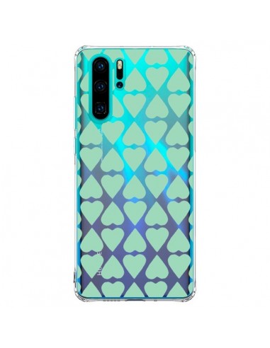 Coque Huawei P30 Pro Coeurs Heart Mint Bleu Vert Transparente - Project M