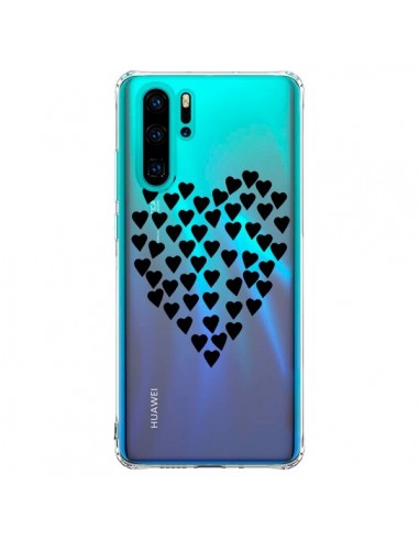 Coque Huawei P30 Pro Coeurs Heart Love Noir Transparente - Project M