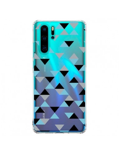 Coque Huawei P30 Pro Triangles Ice Blue Bleu Noir Transparente - Project M