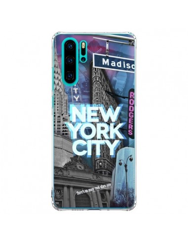 Coque Huawei P30 Pro New York City Buildings Bleu - Javier Martinez