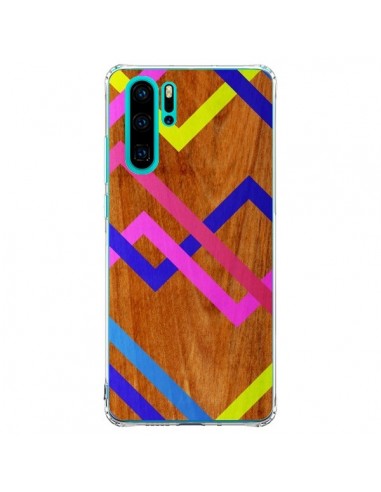 Coque Huawei P30 Pro Pink Yellow Wooden Bois Azteque Aztec Tribal - Jenny Mhairi