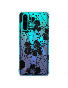 Coque Huawei P30 Pro Fleurs Noirs Flower Transparente -...