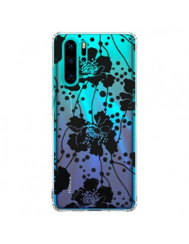 Coque Huawei P30 Pro Fleurs Noirs Flower Transparente - Dricia Do