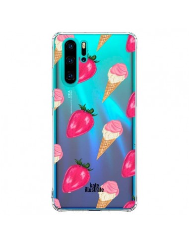 Coque Huawei P30 Pro Strawberry Ice Cream Fraise Glace Transparente - kateillustrate