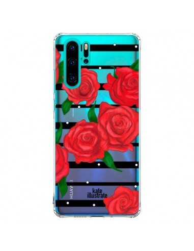 Coque Huawei P30 Pro Red Roses Rouge Fleurs Flowers Transparente - kateillustrate