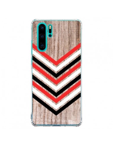 Coque Huawei P30 Pro Tribal Aztèque Bois Wood Flèche Rouge Blanc Noir - Laetitia