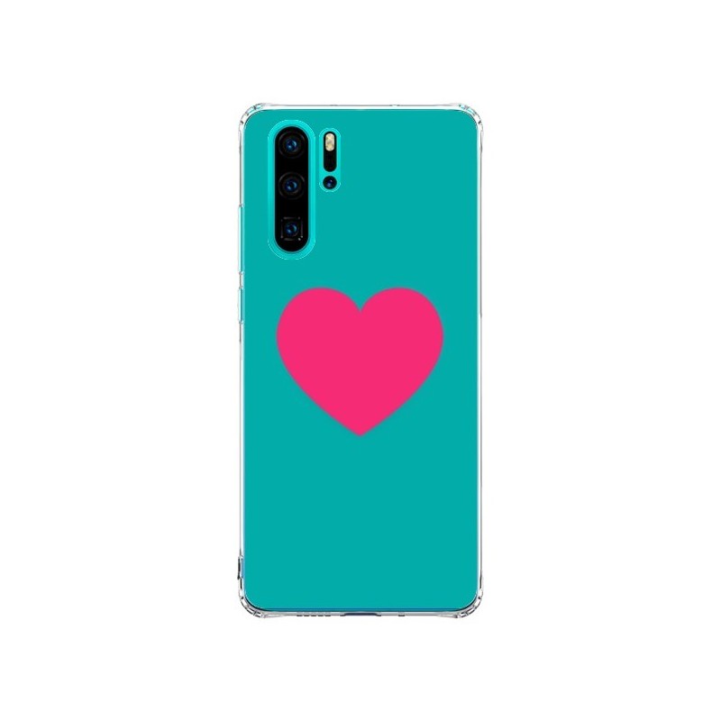 Coque Huawei P30 Pro Coeur Rose Fond Bleu  - Laetitia