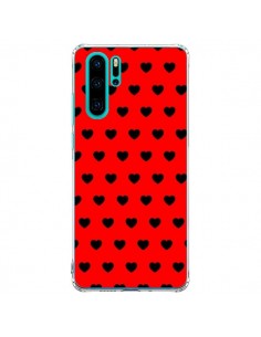 Coque Huawei P30 Pro Coeurs Noirs Fond Rouge - Laetitia