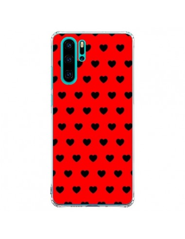 Coque Huawei P30 Pro Coeurs Noirs Fond Rouge - Laetitia